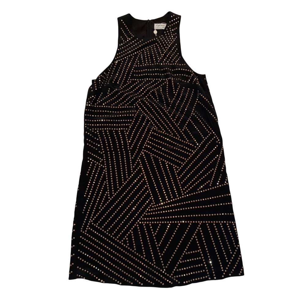 Trina Turk Dress‎ Womens 6 Black Gold Sleeveless Shift Party Cocktail